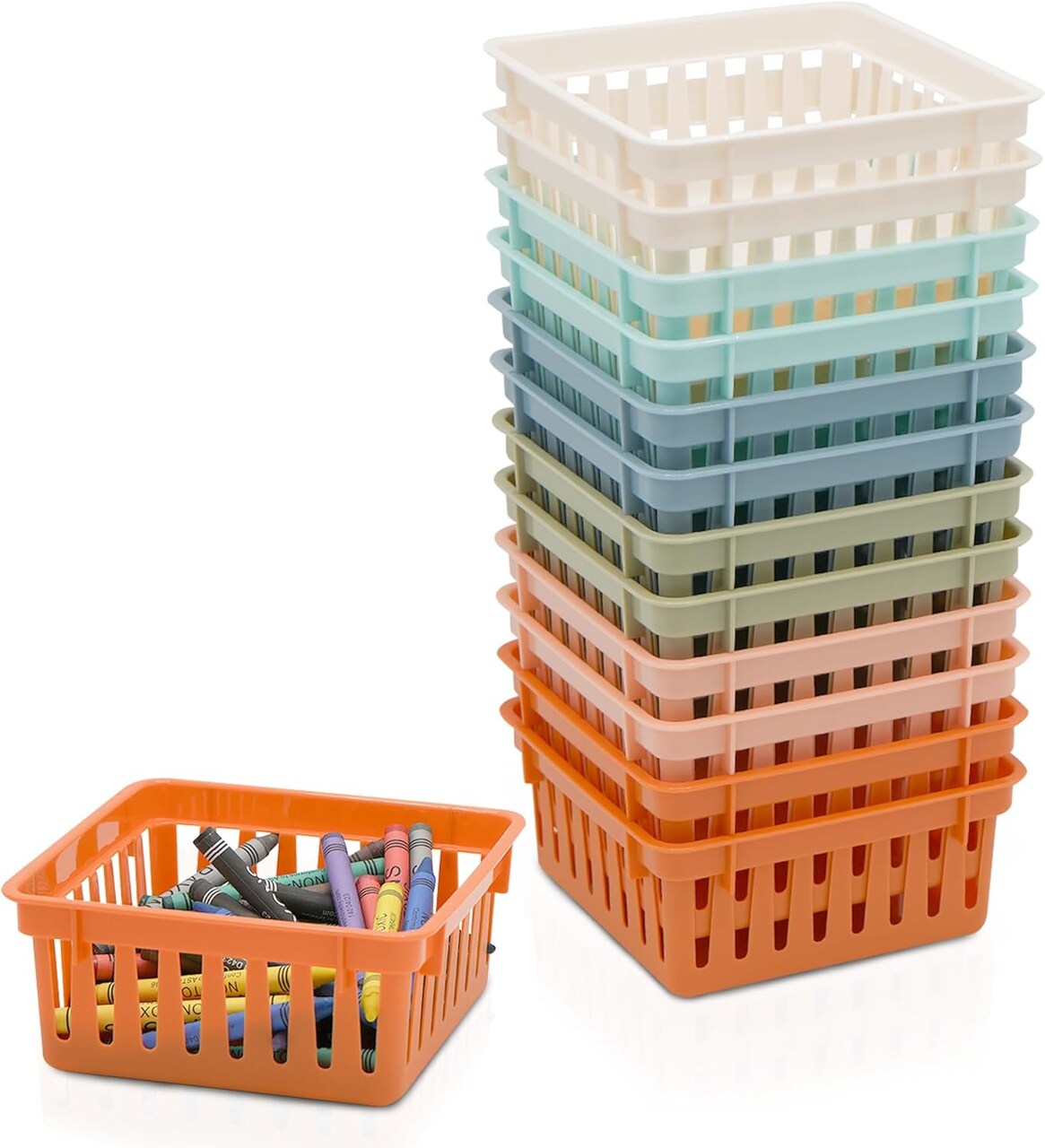 4E's Novelty 12 Pack Small Baskets for Classroom, Vibrant Boho Classroom Basket, Durable Class Accessories Baskets, Boho Colorful Bins for Classrooms, Perfect and Useful Small Plastic Colourful Basket
